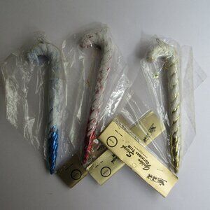 3  Blow Mold 8" Candy Cane Ornaments Red, Blue, Gold Glitter Golden Sleigh NIP